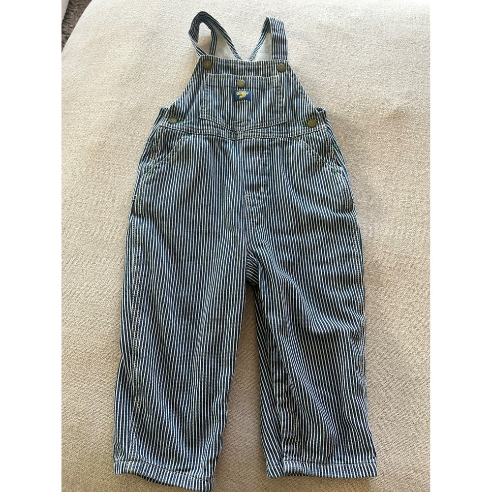 OshKosh Bgosh Overalls Kids Vintage Hickory Stripe Blue White Railroad Vestbak